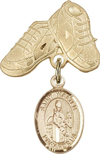 14kt Gold Baby Boots St. Walter of Pontoise Baby Badge - Engravable