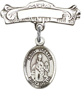 Sterling Silver Badge Pin St. Walter of Pontoise Baby Badge - Engravable