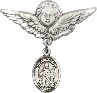 Sterling Silver Large Angel w/Wings St. Walter of Pontoise Baby Badge - Engravable