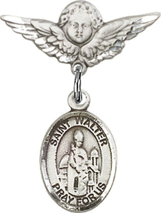 Sterling Silver Small Angel w/Wings St. Walter of Pontoise Baby Badge - Engravable