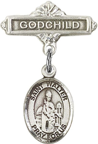 Sterling Silver Godchild St. Walter of Pontoise Baby Badge - Engravable