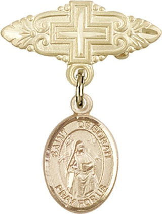 14kt Gold Filled Badge Pin With Cross St. Deborah Baby Badge - Engravable