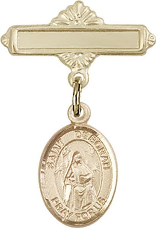 14kt Gold Polished Badge Pin St. Deborah Baby Badge - Engravable