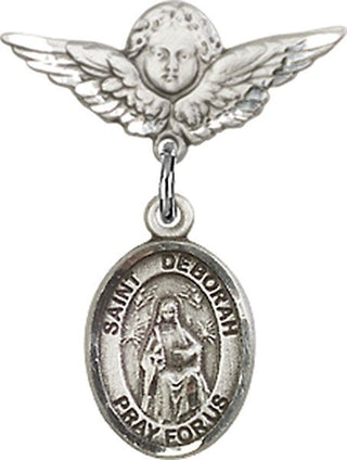 Sterling Silver Small Angel w/Wings St. Deborah Baby Badge - Engravable