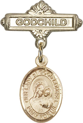14kt Gold Filled Godchild O/L of Good Counsel Baby Badge - Engravable