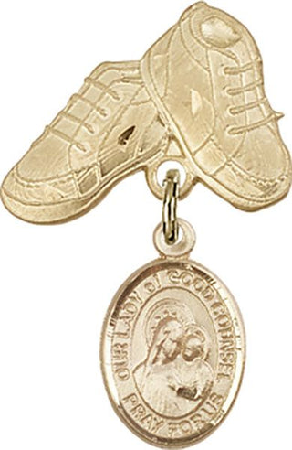 14kt Gold Filled Baby Boots O/L of Good Counsel Baby Badge - Engravable