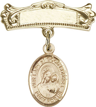 14kt Gold Badge Pin O/L of Good Counsel Baby Badge - Engravable