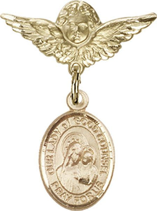 14kt Gold Small Angel w/Wings O/L of Good Counsel Baby Badge - Engravable