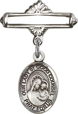 Sterling Silver Polished Badge Pin O/L of Good Counsel Baby Badge - Engravable