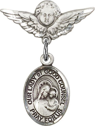 Sterling Silver Small Angel w/Wings O/L of Good Counsel Baby Badge - Engravable