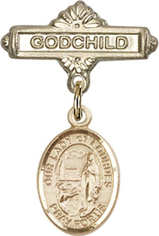 14kt Gold Godchild O/L of Lourdes Baby Badge - Engravable
