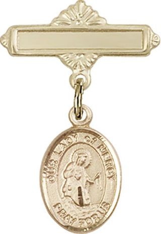 14kt Gold Filled Polished Badge Pin O/L of Mercy Baby Badge - Engravable