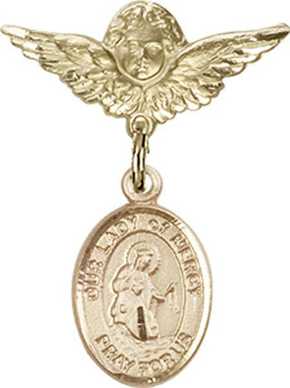 14kt Gold Filled Small Angel w/Wings O/L of Mercy Baby Badge - Engravable