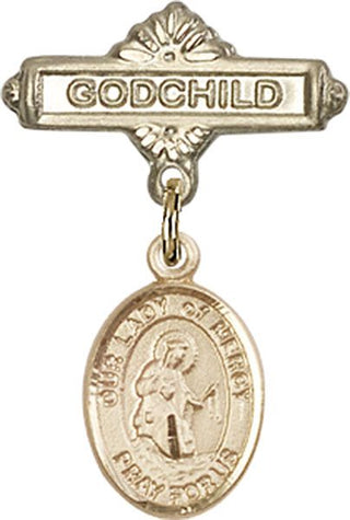 14kt Gold Filled Godchild O/L of Mercy Baby Badge - Engravable