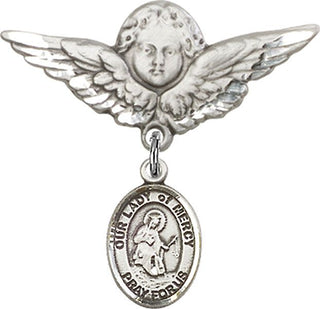 Sterling Silver Large Angel w/Wings O/L of Mercy Baby Badge - Engravable