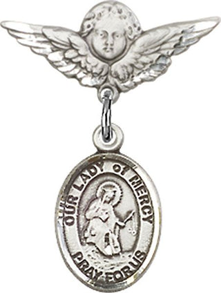 Sterling Silver Small Angel w/Wings O/L of Mercy Baby Badge - Engravable