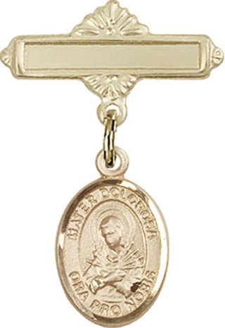 14kt Gold Filled Polished Badge Pin Mater Dolorosa Baby Badge - Engravable