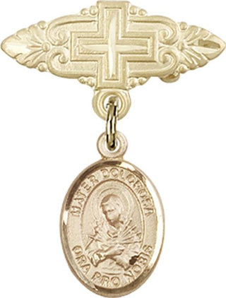 14kt Gold Filled Badge Pin With Cross Mater Dolorosa Baby Badge - Engravable