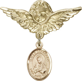 14kt Gold Filled Large Angel w/Wings Mater Dolorosa Baby Badge - Engravable