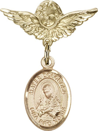 14kt Gold Small Angel w/Wings Mater Dolorosa Baby Badge - Engravable