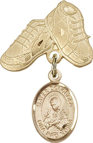 14kt Gold Baby Boots Mater Dolorosa Baby Badge - Engravable
