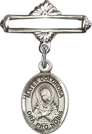 Sterling Silver Polished Badge Pin Mater Dolorosa Baby Badge - Engravable