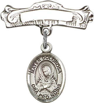 Sterling Silver Badge Pin Mater Dolorosa Baby Badge - Engravable