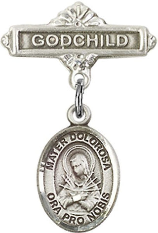 Sterling Silver Godchild Mater Dolorosa Baby Badge - Engravable