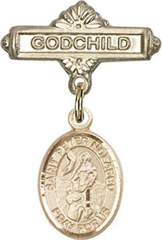 14kt Gold Filled Godchild St. Peter Nolasco Baby Badge - Engravable