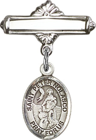 Sterling Silver Polished Badge Pin St. Peter Nolasco Baby Badge - Engravable