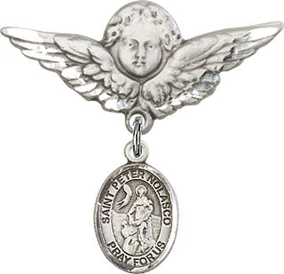 Sterling Silver Large Angel w/Wings St. Peter Nolasco Baby Badge - Engravable