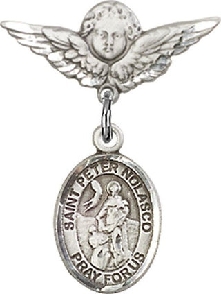 Sterling Silver Small Angel w/Wings St. Peter Nolasco Baby Badge - Engravable