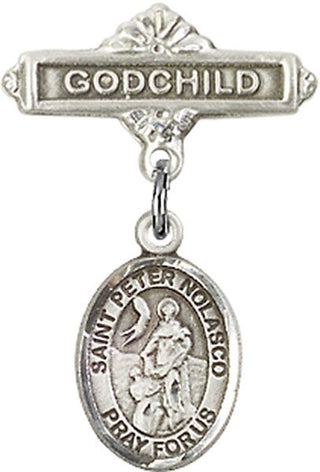 Sterling Silver Godchild St. Peter Nolasco Baby Badge - Engravable