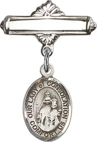 Sterling Silver Polished Badge Pin O/L of Consolation Baby Badge - Engravable