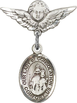 Sterling Silver Small Angel w/Wings O/L of Consolation Baby Badge - Engravable