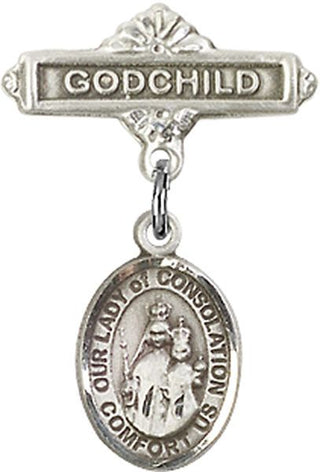 Sterling Silver Godchild O/L of Consolation Baby Badge - Engravable