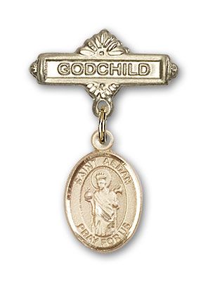 14kt Gold Filled Godchild St. Aedan of Ferns Baby Badge - Engravable