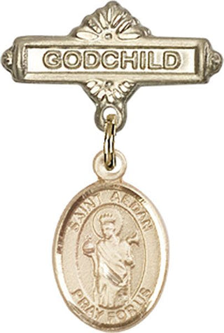 14kt Gold Godchild St. Aedan of Ferns Baby Badge - Engravable
