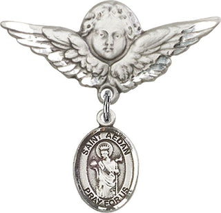 Sterling Silver Large Angel w/Wings St. Aedan of Ferns Baby Badge - Engravable