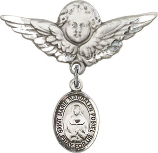 Sterling Silver Large Angel w/Wings St. Marie Magdalen Postel Baby Badge - Engravable