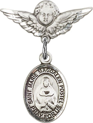 Sterling Silver Small Angel w/Wings St. Marie Magdalen Postel Baby Badge - Engravable