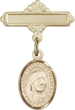 14kt Gold Filled Polished Badge Pin St. Teresa of Calcutta Baby Badge - Engravable
