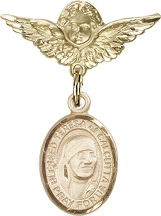 14kt Gold Filled Small Angel w/Wings St. Teresa of Calcutta Baby Badge - Engravable