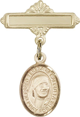 14kt Gold Polished Badge Pin St. Teresa of Calcutta Baby Badge - Engravable