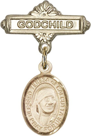 14kt Gold Godchild St. Teresa of Calcutta Baby Badge - Engravable