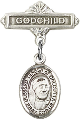 Sterling Silver Godchild St. Teresa of Calcutta Baby Badge - Engravable