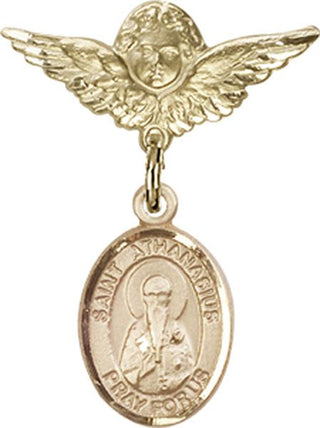 14kt Gold Filled Small Angel w/Wings St. Athanasius Baby Badge - Engravable