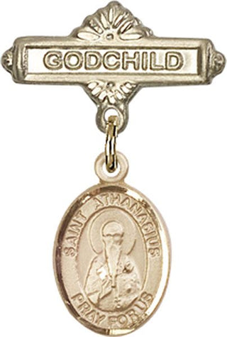 14kt Gold Filled Godchild St. Athanasius Baby Badge - Engravable