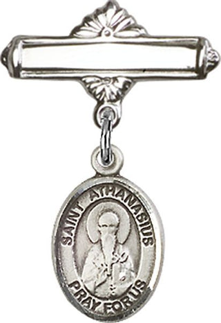 Sterling Silver Polished Badge Pin St. Athanasius Baby Badge - Engravable