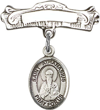 Sterling Silver Badge Pin St. Athanasius Baby Badge - Engravable